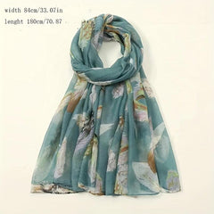 Vintage Feather Print Scarf Lightweight Classic Shawl Women Hijab