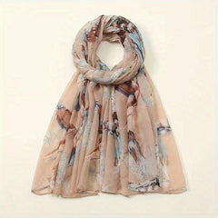Vintage Feather Print Scarf Lightweight Classic Shawl Women Hijab