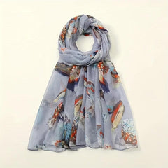 Vintage Feather Print Scarf Lightweight Classic Shawl Women Hijab