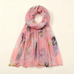 Vintage Feather Print Scarf Lightweight Classic Shawl Women Hijab