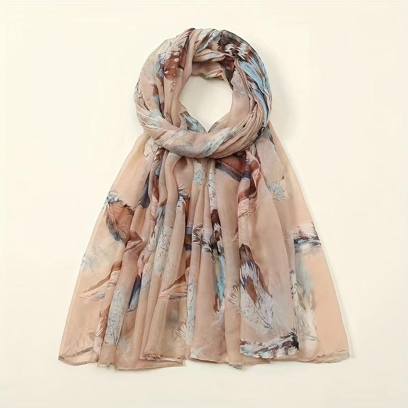 Vintage Feather Print Scarf Lightweight Classic Shawl Women Hijab
