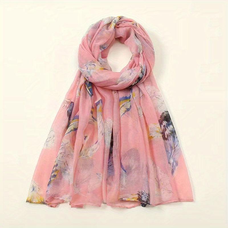 Vintage Feather Print Scarf Lightweight Classic Shawl Women Hijab