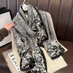 Chrysanthemum Print Large Silk Scarf