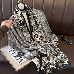 Chrysanthemum Print Large Silk Scarf