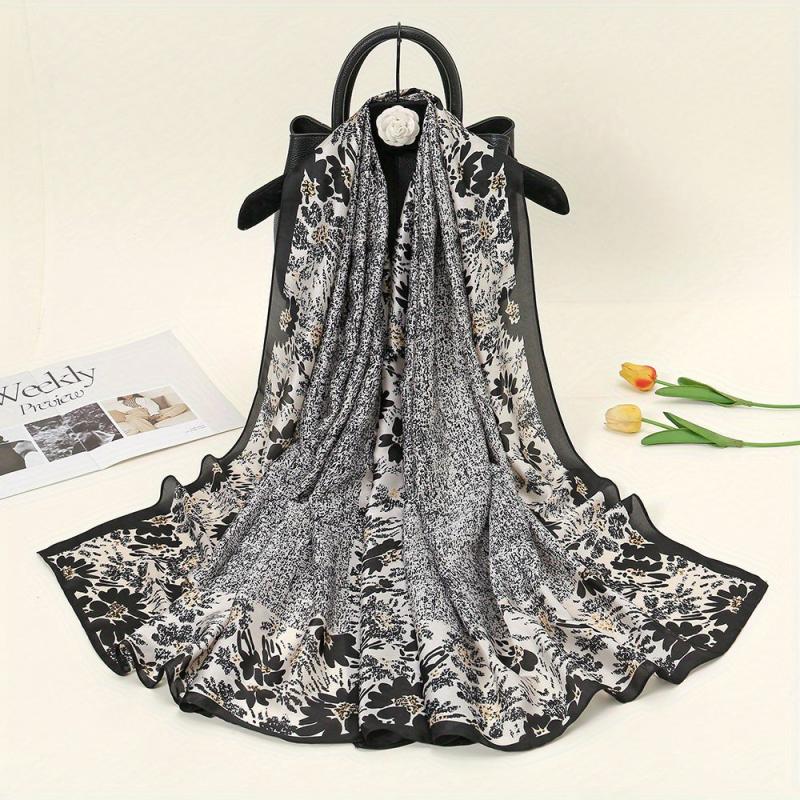 Chrysanthemum Print Large Silk Scarf