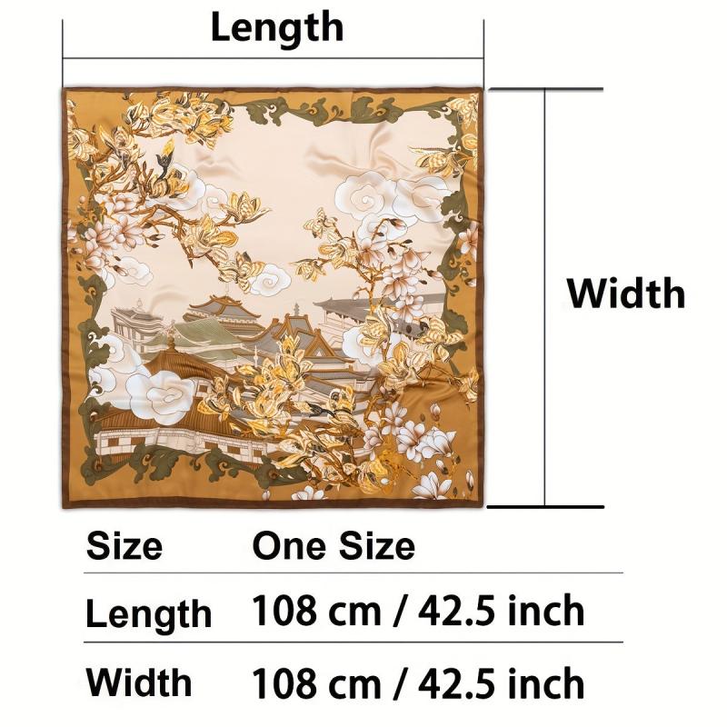 Vintage Palace Garden Plum Blossom Print Bandana Satin Large Square Scarf