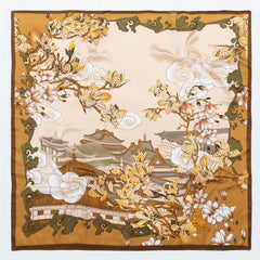 Vintage Palace Garden Plum Blossom Print Bandana Satin Large Square Scarf