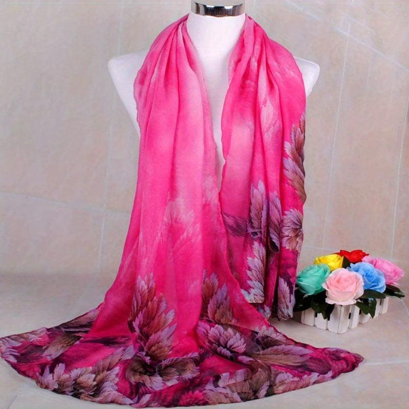 Coral Flower Silk Scarf Wrap for Daily Decoration