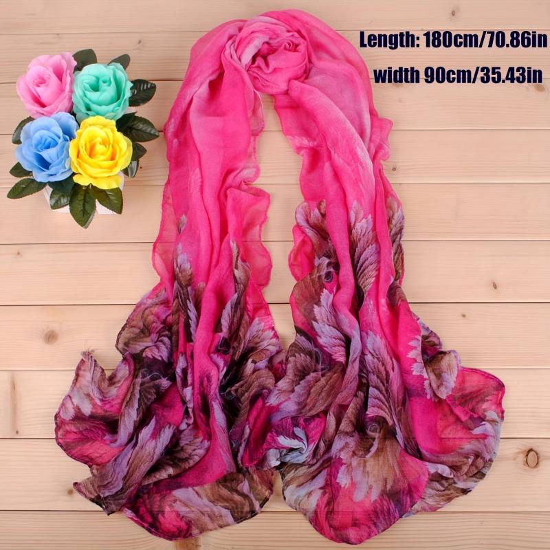 Coral Flower Silk Scarf Wrap for Daily Decoration