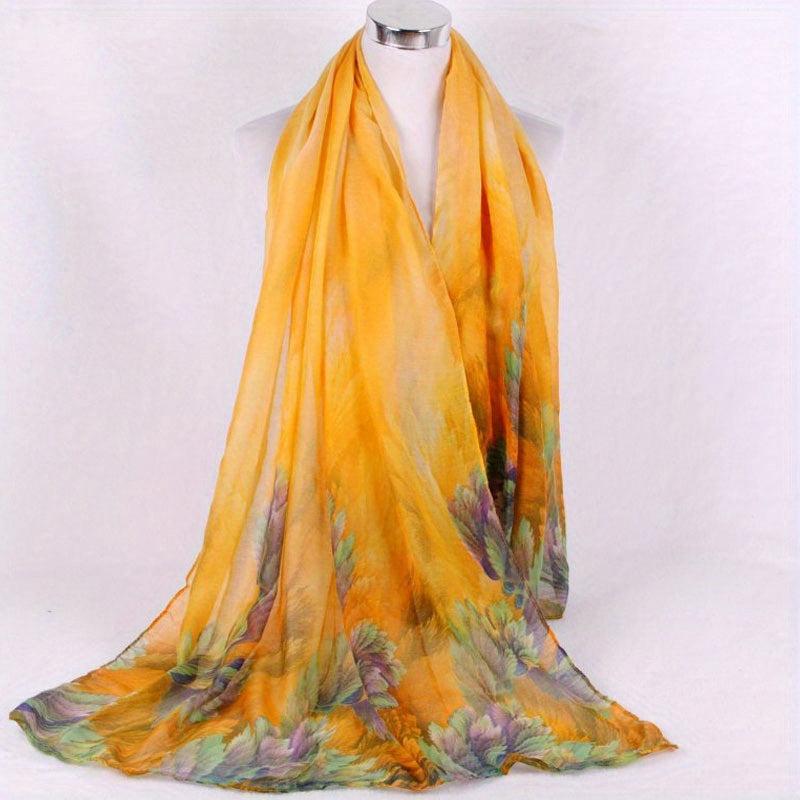 Coral Flower Silk Scarf Wrap for Daily Decoration