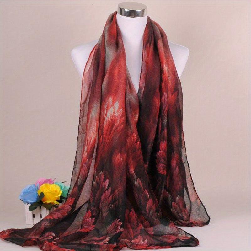 Coral Flower Silk Scarf Wrap for Daily Decoration