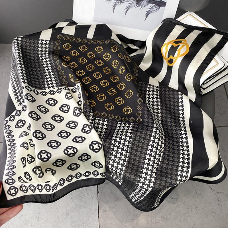 Geometric Print Silk Square Scarf Bandana Head Wrap