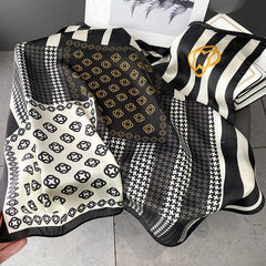 Geometric Print Silk Square Scarf Bandana Head Wrap