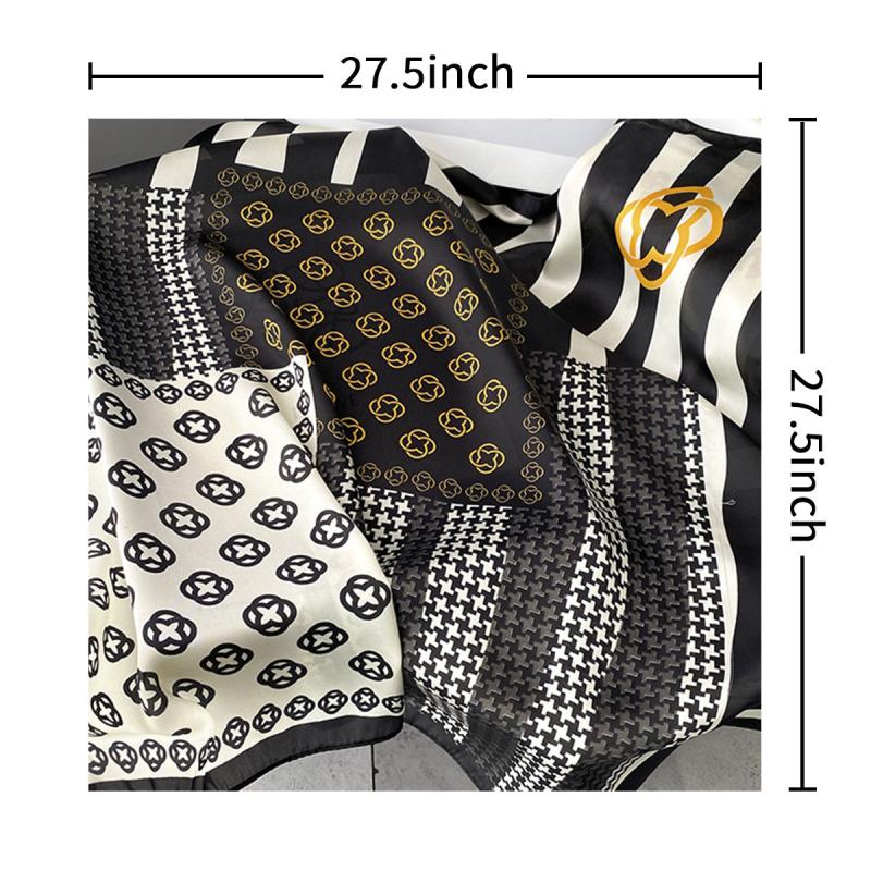 Geometric Print Silk Square Scarf Bandana Head Wrap