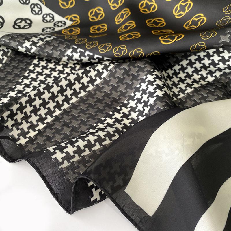 Geometric Print Silk Square Scarf Bandana Head Wrap