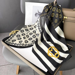 Geometric Print Silk Square Scarf Bandana Head Wrap