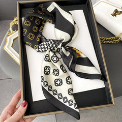 Geometric Print Silk Square Scarf Bandana Head Wrap