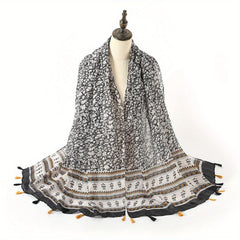 Boho Floral Print Tassel Scarf Block Shawl Hijab Sunscreen Towel