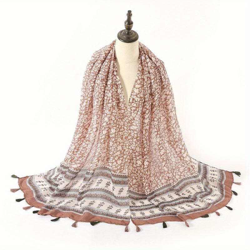 Boho Floral Print Tassel Scarf Block Shawl Hijab Sunscreen Towel