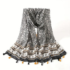 Boho Floral Print Tassel Scarf Block Shawl Hijab Sunscreen Towel