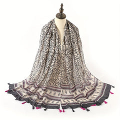 Boho Floral Print Tassel Scarf Block Shawl Hijab Sunscreen Towel