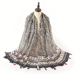 Boho Floral Print Tassel Scarf Block Shawl Hijab Sunscreen Towel