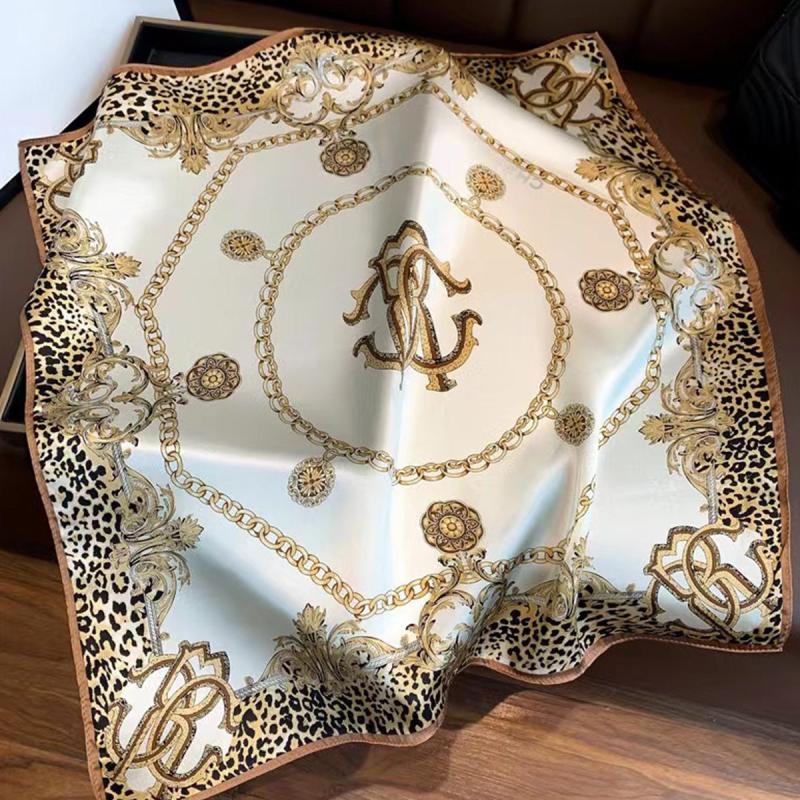 Leopard Print Square Scarf Brown Satin Bandana Women Head Wrap