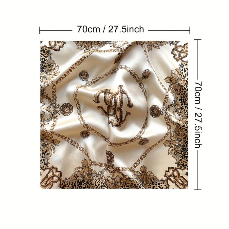 Leopard Print Square Scarf Brown Satin Bandana Women Head Wrap