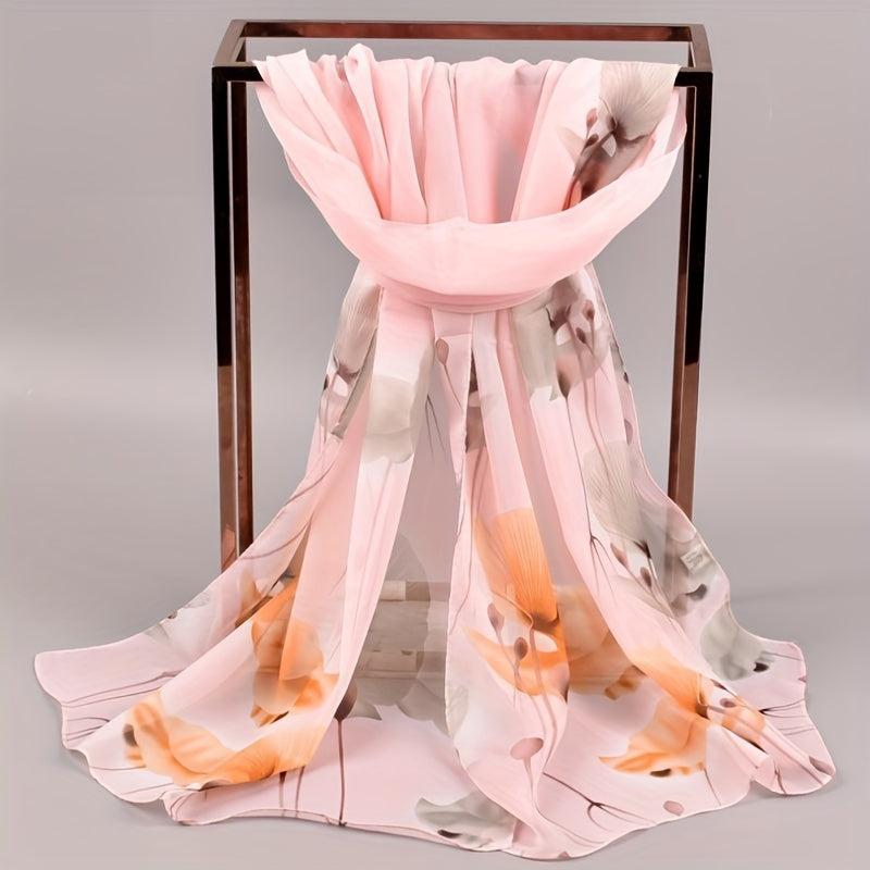 Ginkgo Leaf Print Chiffon Scarf Solid Thin Shawl Breathable Gauze Head Wrap