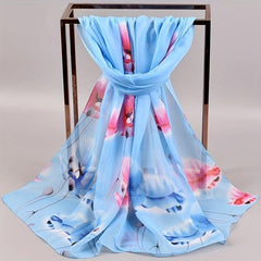 Ginkgo Leaf Print Chiffon Scarf Solid Thin Shawl Breathable Gauze Head Wrap