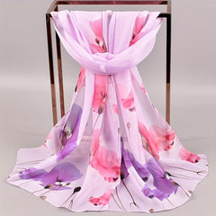 Ginkgo Leaf Print Chiffon Scarf Solid Thin Shawl Breathable Gauze Head Wrap