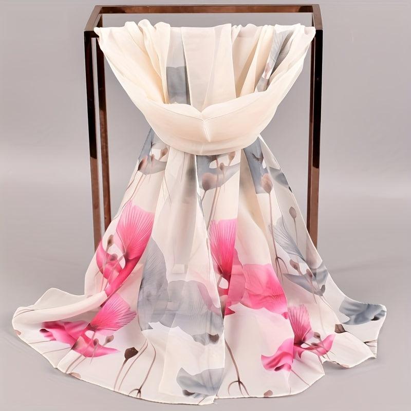 Ginkgo Leaf Print Chiffon Scarf Solid Thin Shawl Breathable Gauze Head Wrap