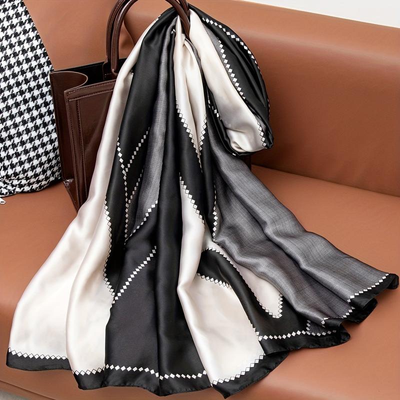 Geometric Silk Scarf Wrap for Daily Decoration Gift