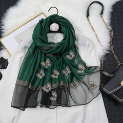 Butterfly Embroidered Scarf Solid Warm Shawl