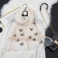 Butterfly Embroidered Scarf Solid Warm Shawl