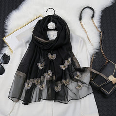 Butterfly Embroidered Scarf Solid Warm Shawl