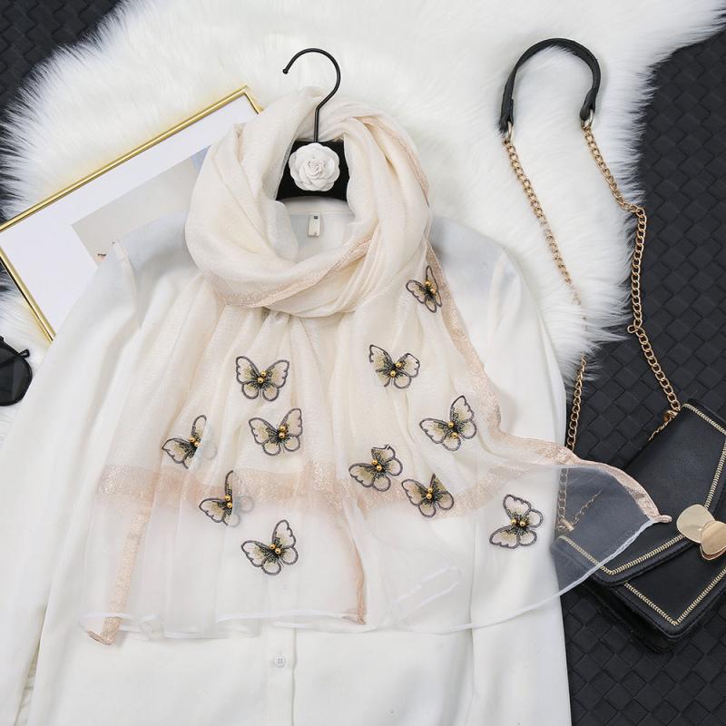 Butterfly Embroidered Scarf Solid Warm Shawl