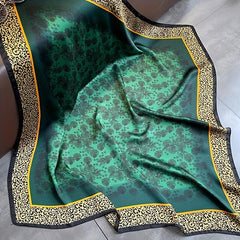Green Rose Print Satin Square Scarf Bandana