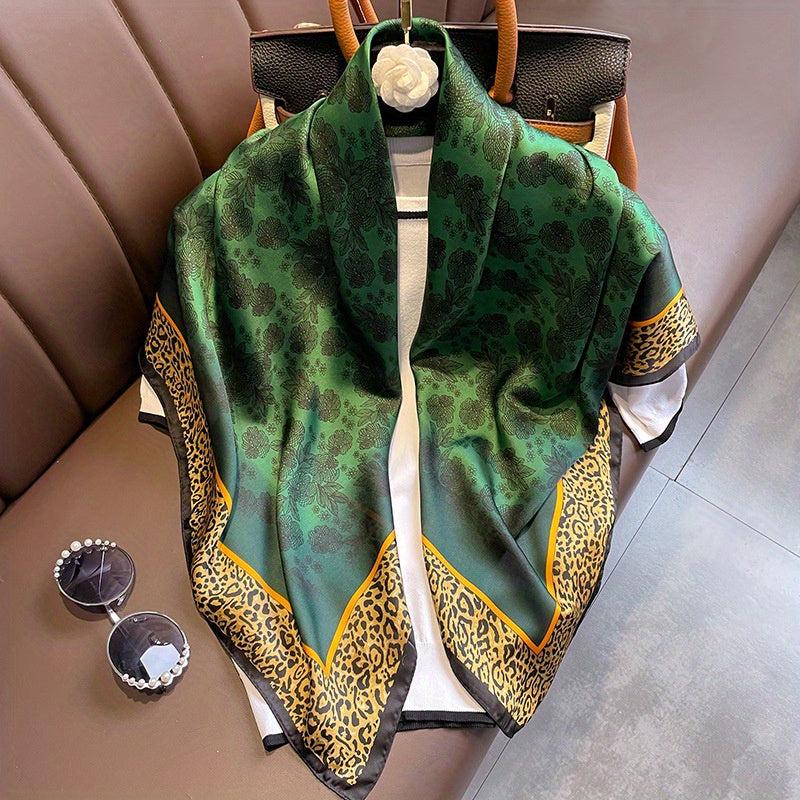 Green Rose Print Satin Square Scarf Bandana