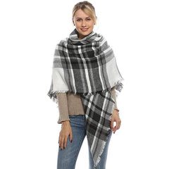 Colorful Big Plaid Scarf Women Lightweight Warm Fall Blanket Oversized Shawl