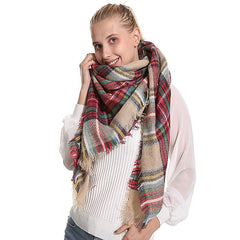 Colorful Big Plaid Scarf Women Lightweight Warm Fall Blanket Oversized Shawl