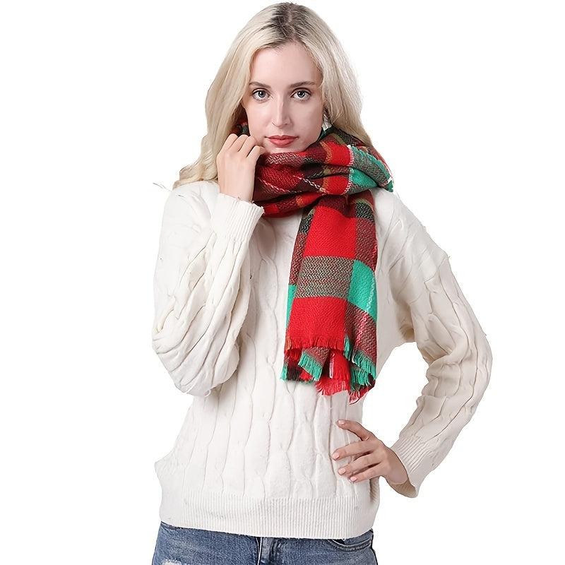 Colorful Big Plaid Scarf Women Lightweight Warm Fall Blanket Oversized Shawl