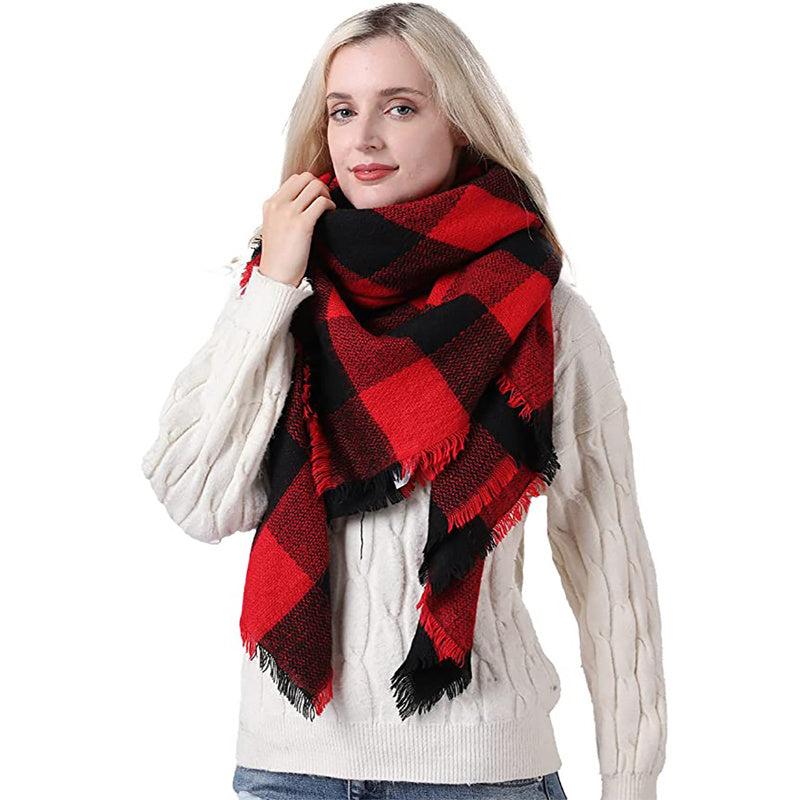 Colorful Big Plaid Scarf Women Lightweight Warm Fall Blanket Oversized Shawl