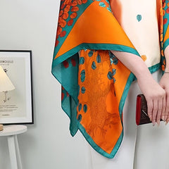 Square Large Shawl Satin Orange & Sun Protection Shawl