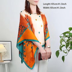 Square Large Shawl Satin Orange & Sun Protection Shawl