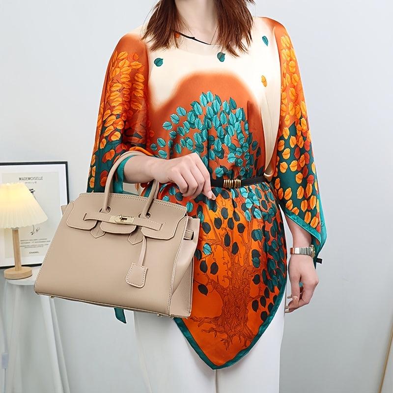 Square Large Shawl Satin Orange & Sun Protection Shawl