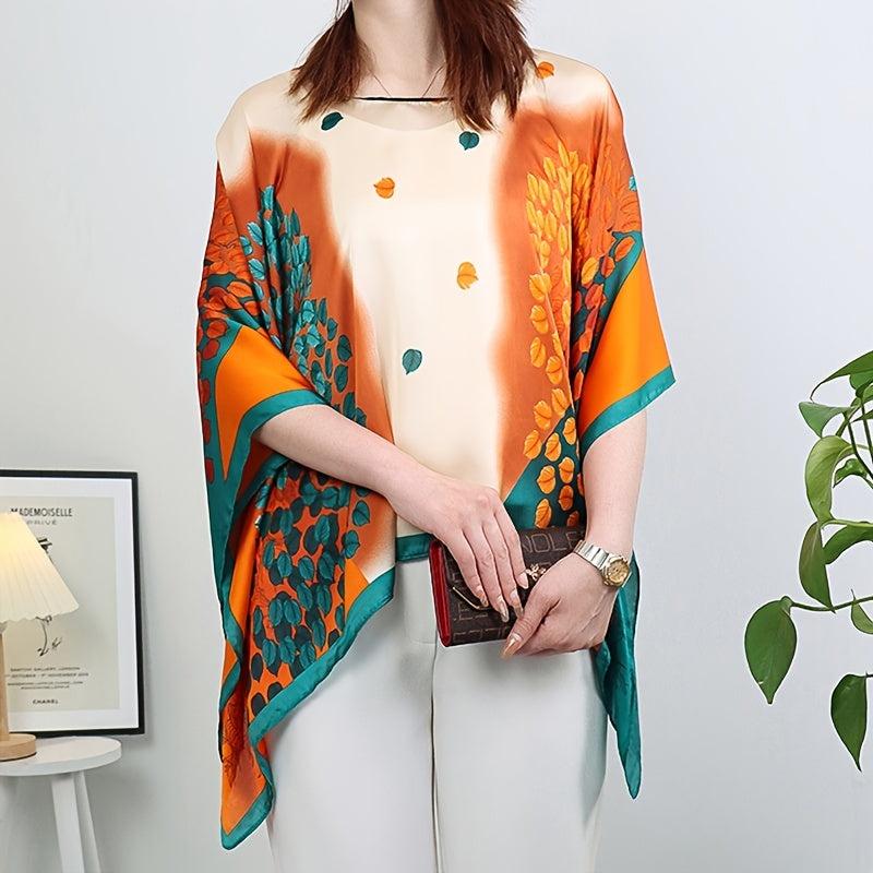 Square Large Shawl Satin Orange & Sun Protection Shawl