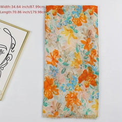 Floral Print Raw Trim Scarf Shawl Casual Head Wrap