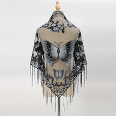 Flower & Butterfly Lace Triangle Scarf Embroidered Shawl