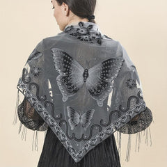 Flower & Butterfly Lace Triangle Scarf Embroidered Shawl